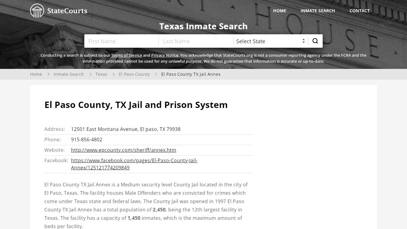 El Paso County TX Jail Annex Inmate Records Search, Texas ...