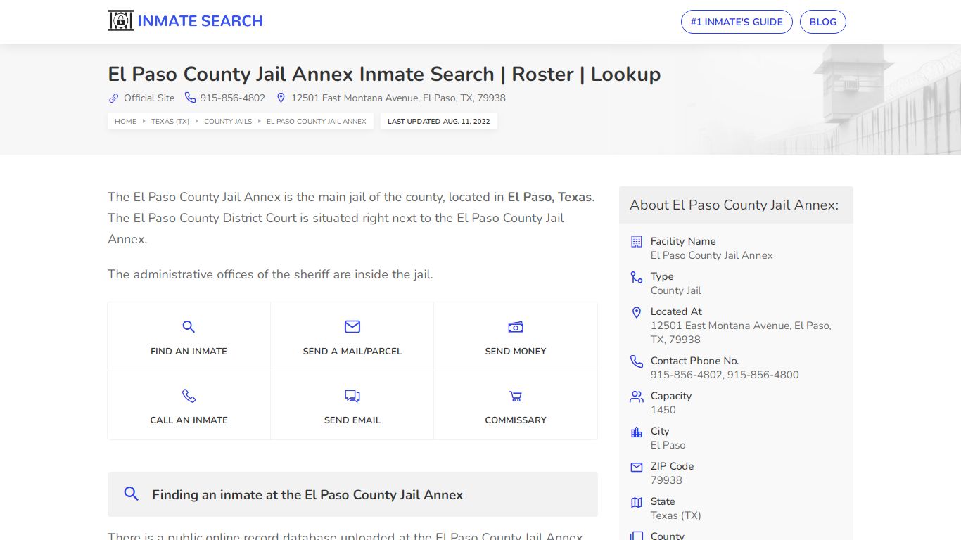 El Paso County Jail Annex Inmate Search | Roster | Lookup